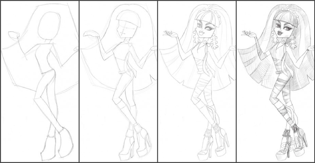 Скици с молив чудовище високо. Как да нарисувате молив Monster High на етапи? Как да нарисувате кукла-чудовище за д
