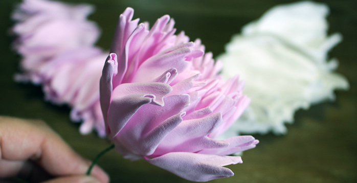 Flores espumiranas para patrones topiarios. El tulipán de espuma. Lily de foamirana.