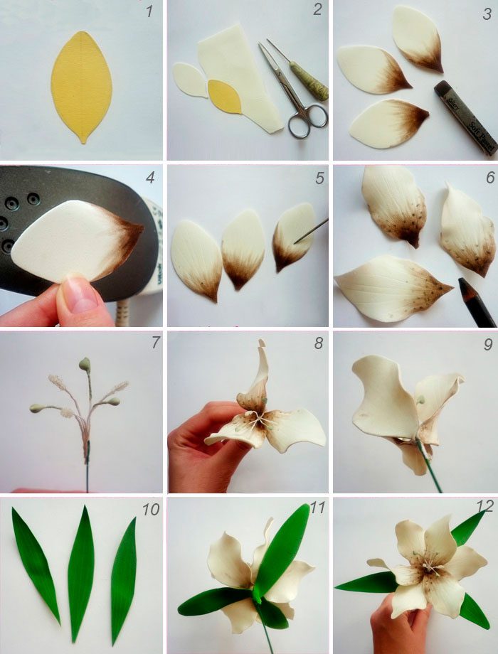 Flores espumiranas para patrones topiarios. El tulipán de espuma. Lily de foamirana.