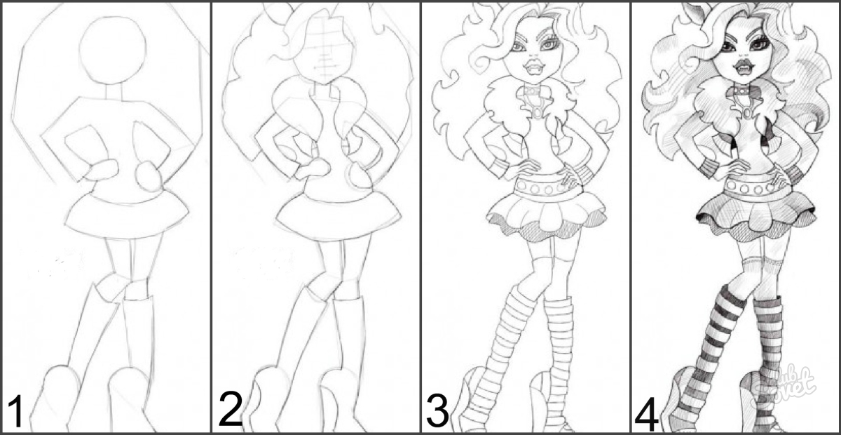 Скици с молив чудовище високо. Как да нарисувате молив Monster High на етапи? Как да нарисувате кукла-чудовище за д